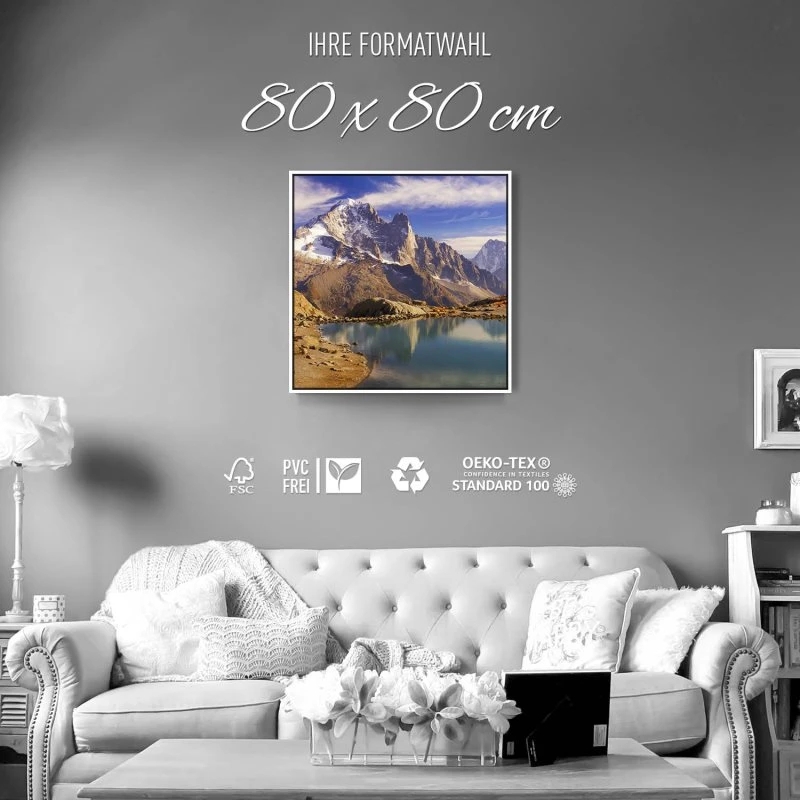 Berge & Gebirge Crystal Lakes Franz. Alpen im weißen Bilderrahmen, 80x80cm
