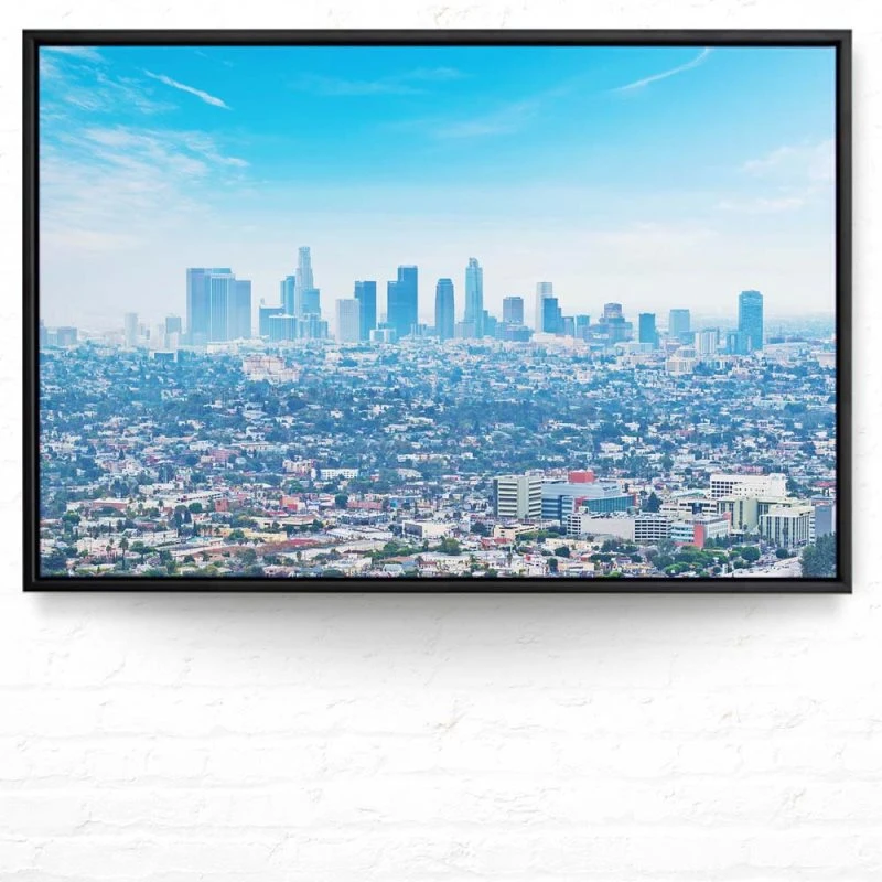 Skyline Los Angeles Panorama im schwarzen Bilderrahmen, 150x100cm
