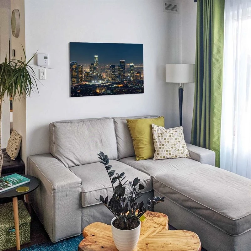 Skyline Los Angeles Nachts als Alu-Dibond Bild 80x80cm