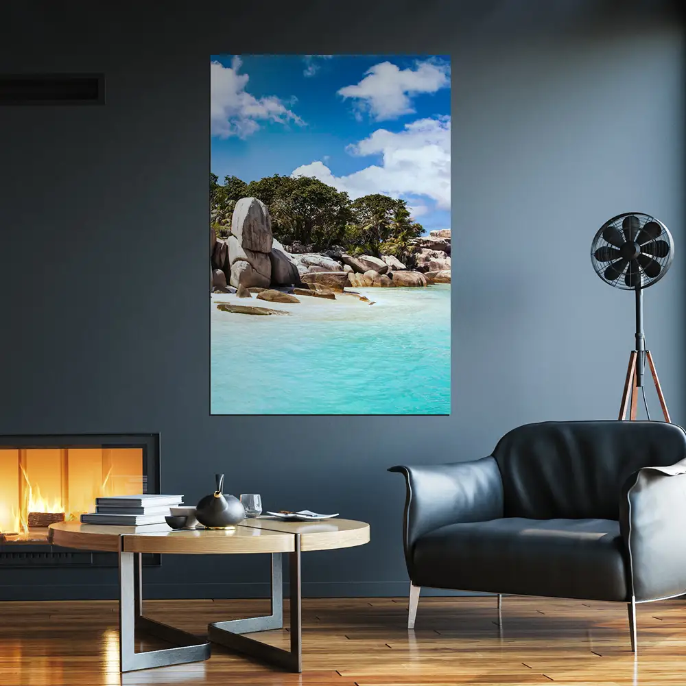 Poster 40x60cm im Hochformat, Seychellen Insel Strand & Meer