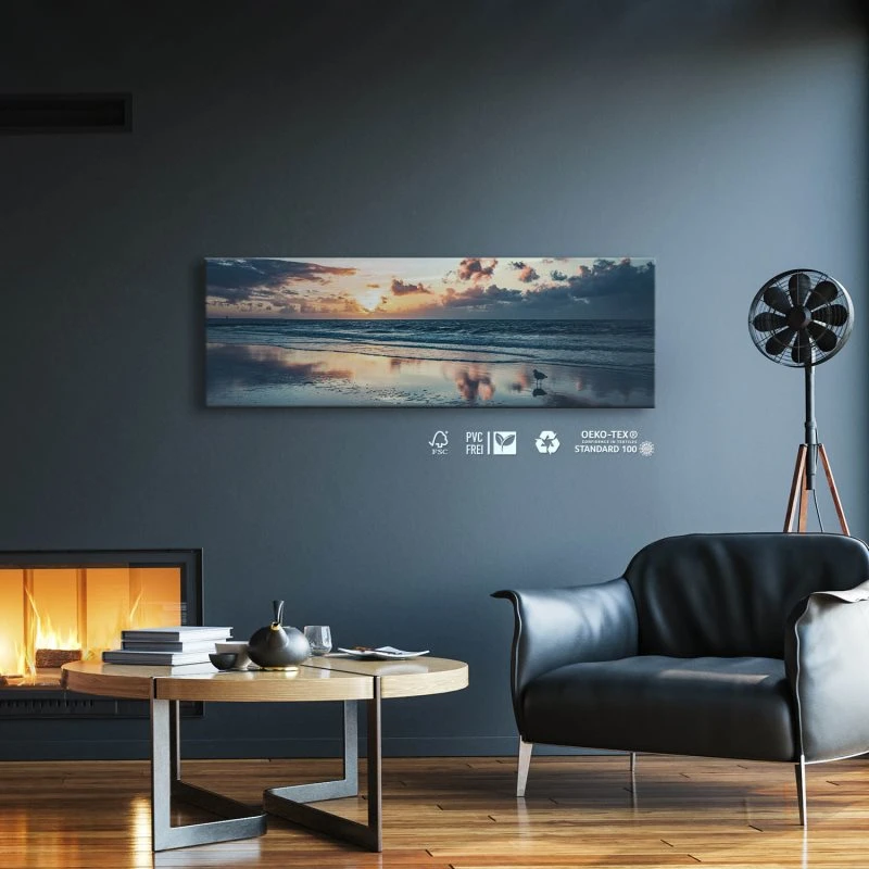 Strand & Meer Sonnenuntergang Nordsee als Leinwand Bild 150x50cm
