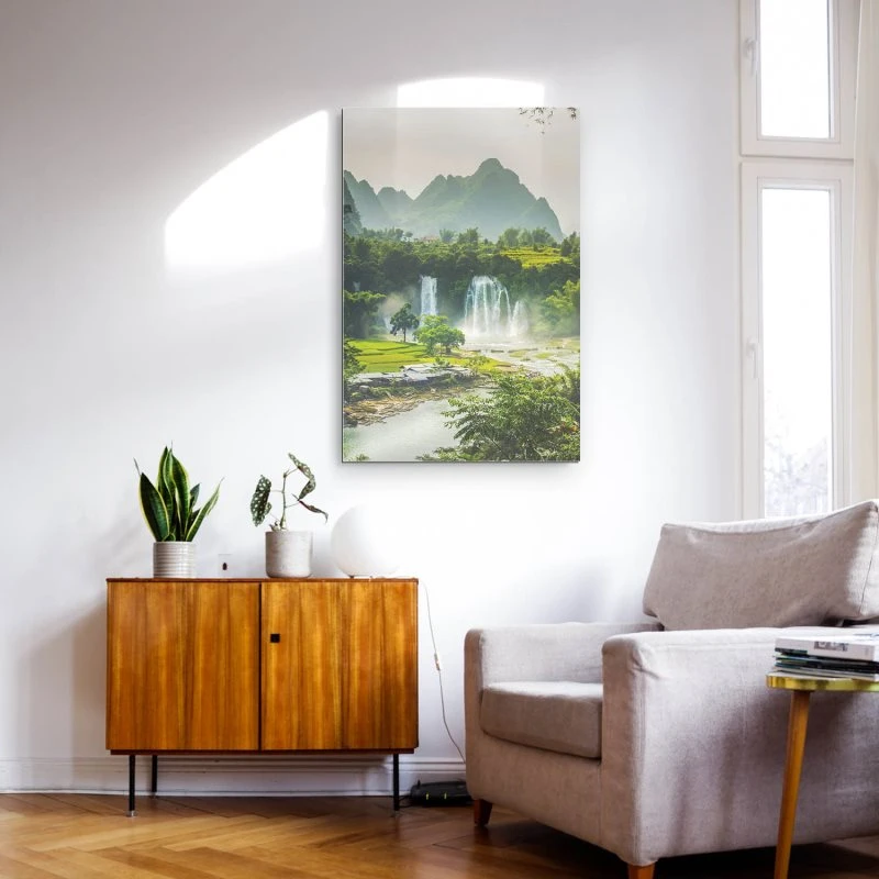 XXL Berge & Gebirge Alu-Dibond Bild im Hochformat 100x150cm, Motiv Ban Gioc Wasserfälle