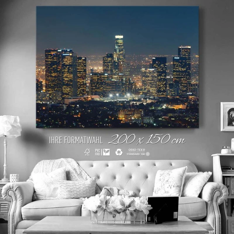 Skyline Los Angeles Nachts als Keilrahmenbild 200x150cm
