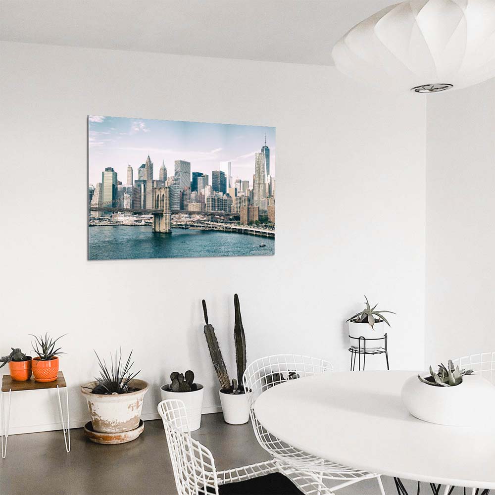 Skyline NYC Manhatten mit Bridge als Acrylglasverbund Bild 150x50cm