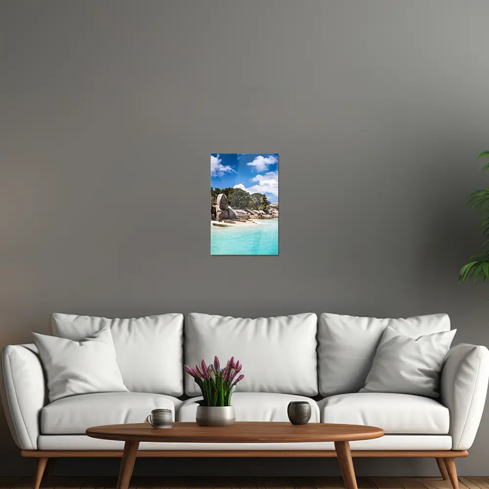 Poster 40x60cm im Hochformat, Seychellen Insel Strand & Meer