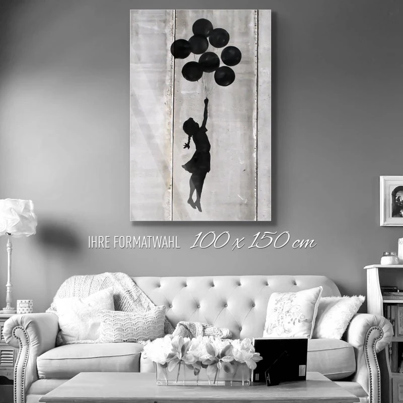 Banksy im XXL Hochformat, Girl with ballons als Acrylglasbild 100x150cm