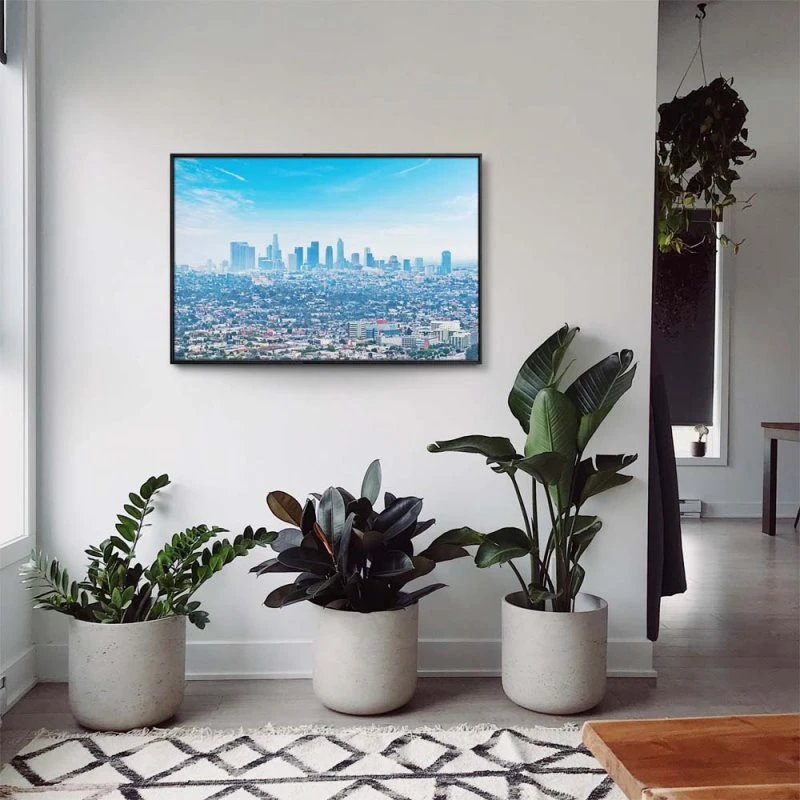 Skyline Los Angeles Panorama im schwarzen Bilderrahmen, 150x100cm