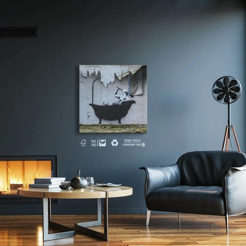 Banksy badewanne als Leinwand Bild 30x30cm