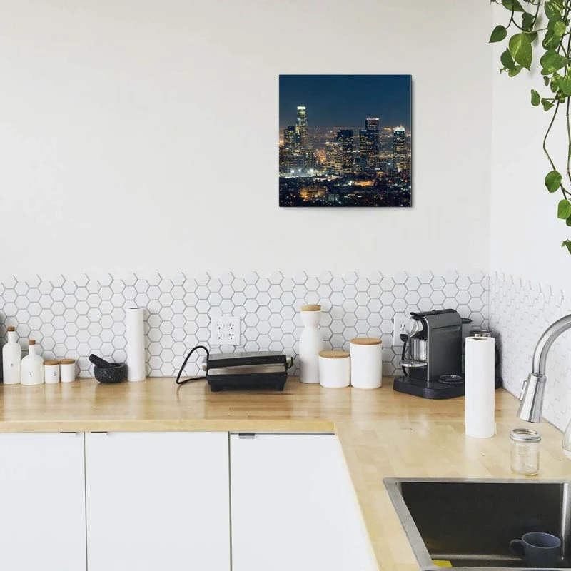Skyline Los Angeles Nachts als Alu-Dibond Bild 80x80cm