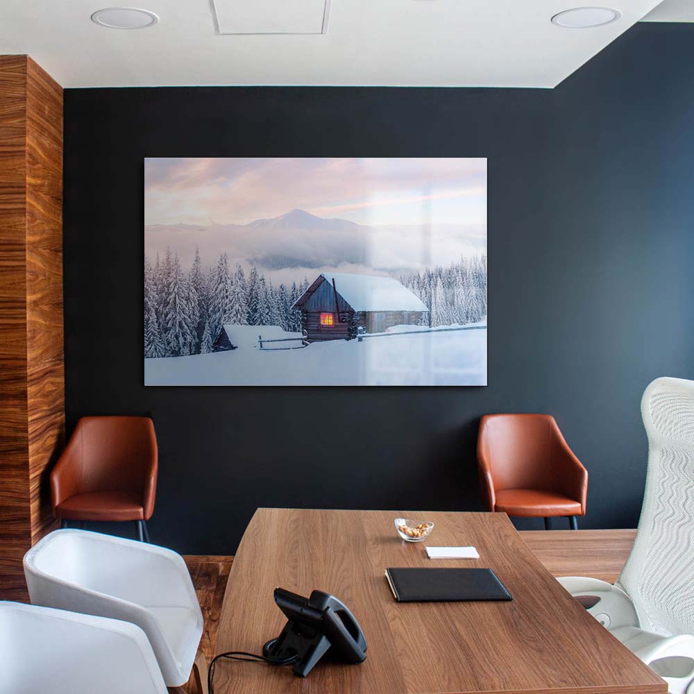 Berge & Gebirge Winterhütte als Acrylglasverbund Bild 180x120cm