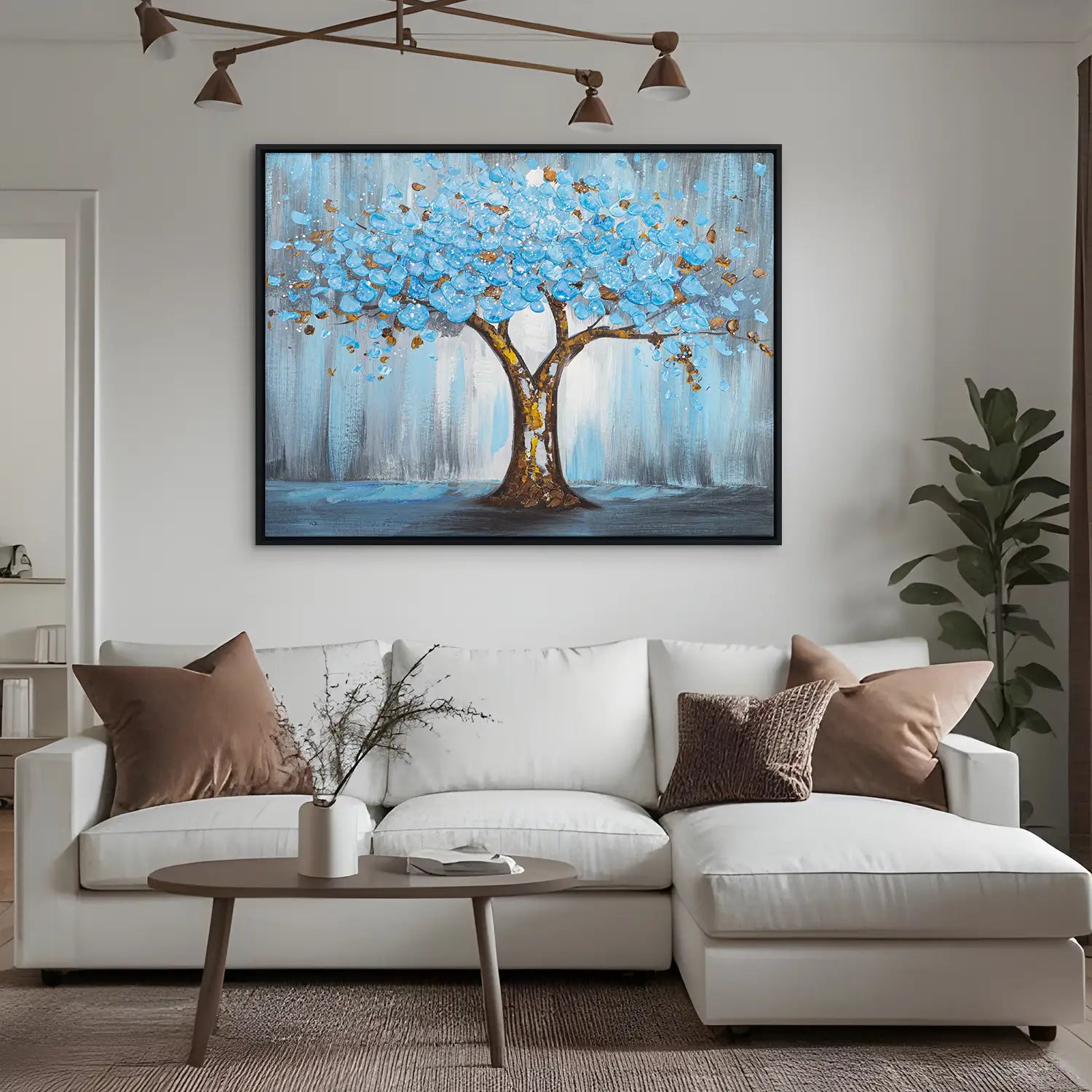 Gemälde 100x75 cm im Schattenfugenrahmen Schwarz, handgemalt mit Acrylfarbe und Strukturpaste, abstrakter Baum der Natur – „Baum der Ewigkeit“
