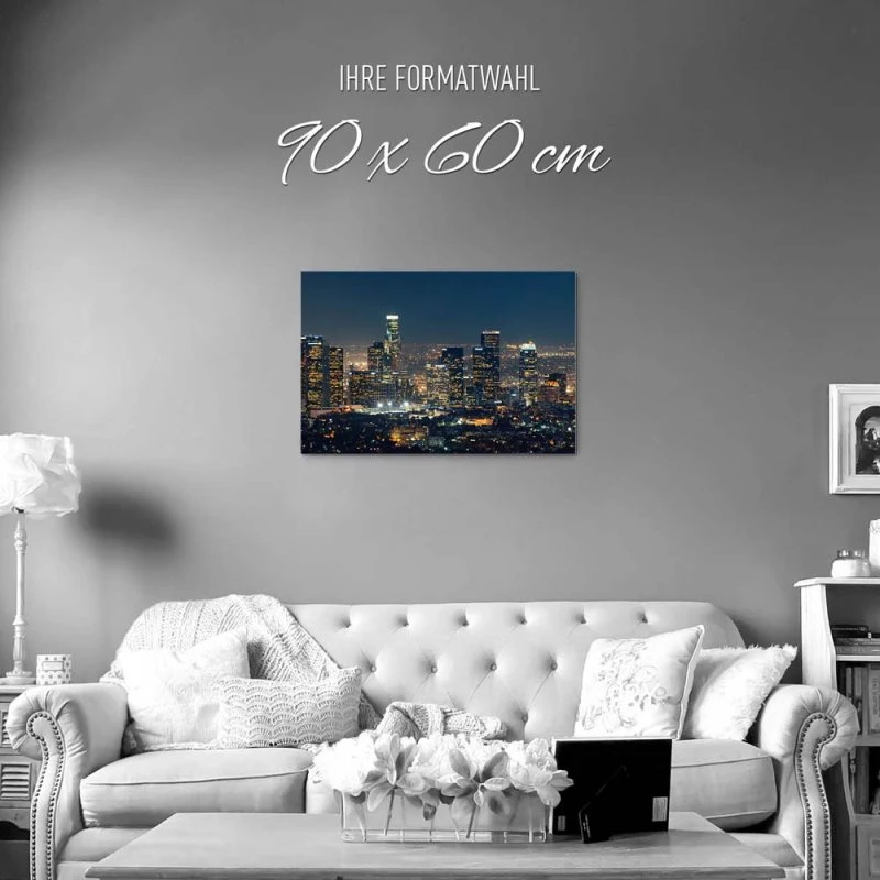 Skyline Los Angeles Nachts als Alu-Dibond Bild 90x60cm