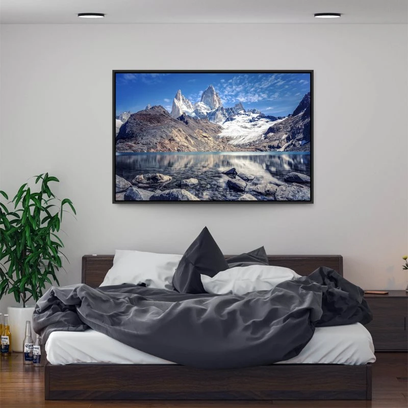 Berge & Gebirge Fitz Roy und  Cerro Torre im schwarzen Bilderrahmen, 160x120cm