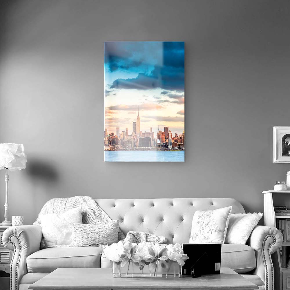 Hochformat Acrylglasverbund Bild, Skyline Panorama von New York in 80x120cm größe