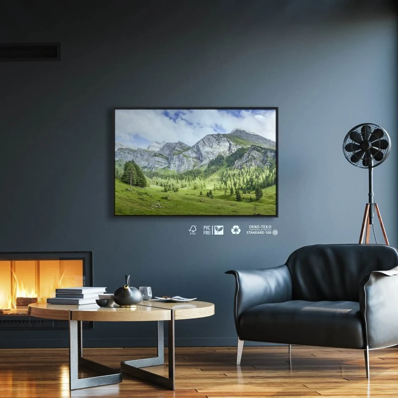 Berge & Gebirge Lichtspiele Zillertal im schwarzen Bilderrahmen, 120x60cm