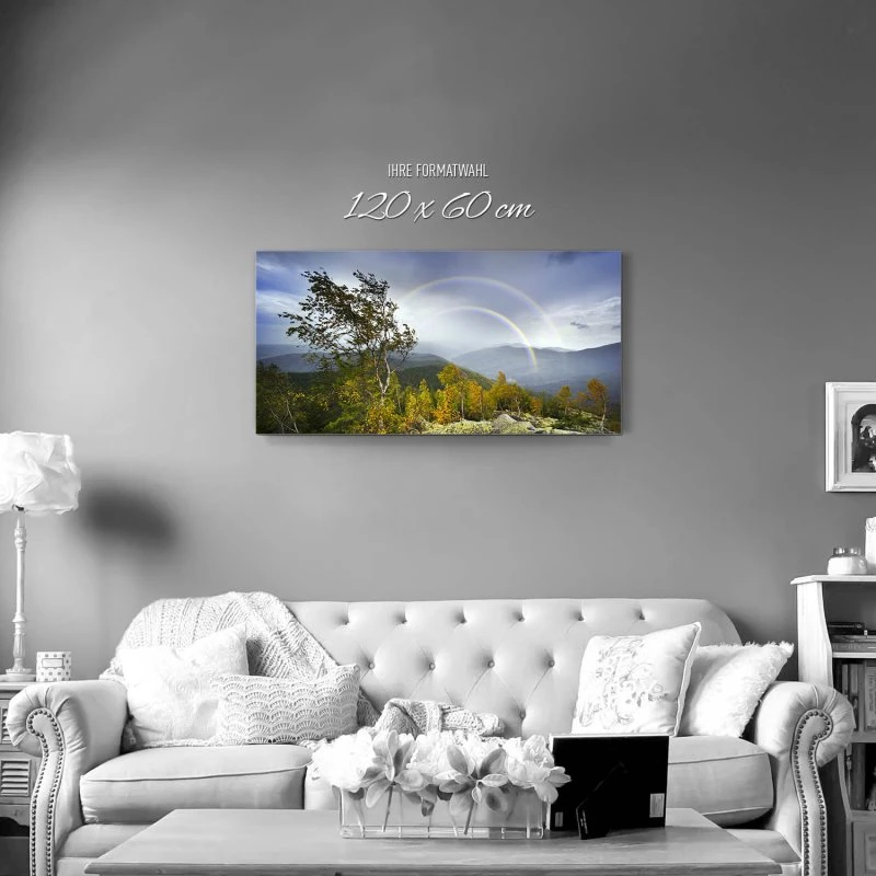 Berge & Gebirge Regenbogen als Alu-Dibond Bild 120x60cm