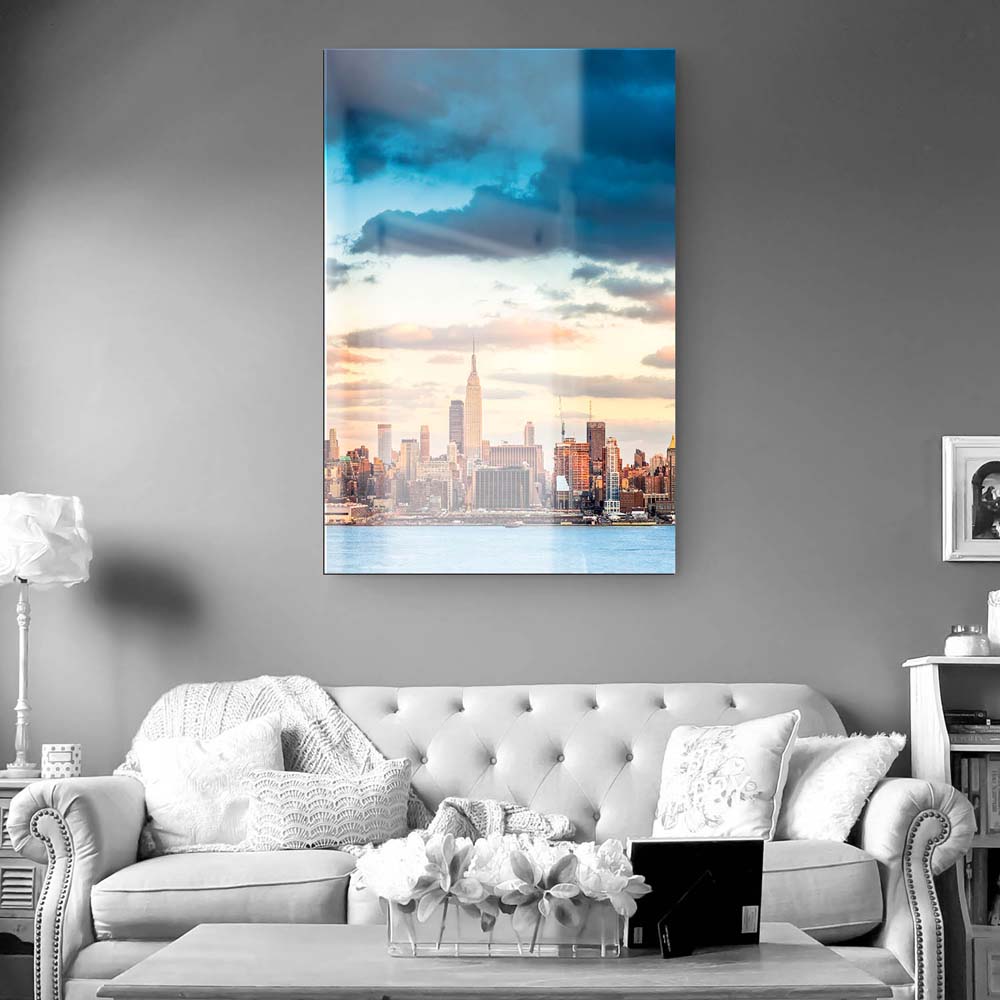 Skyline im Hochformat, 100x150cm Panorama von New York als XXL Acrylglasverbund Bild