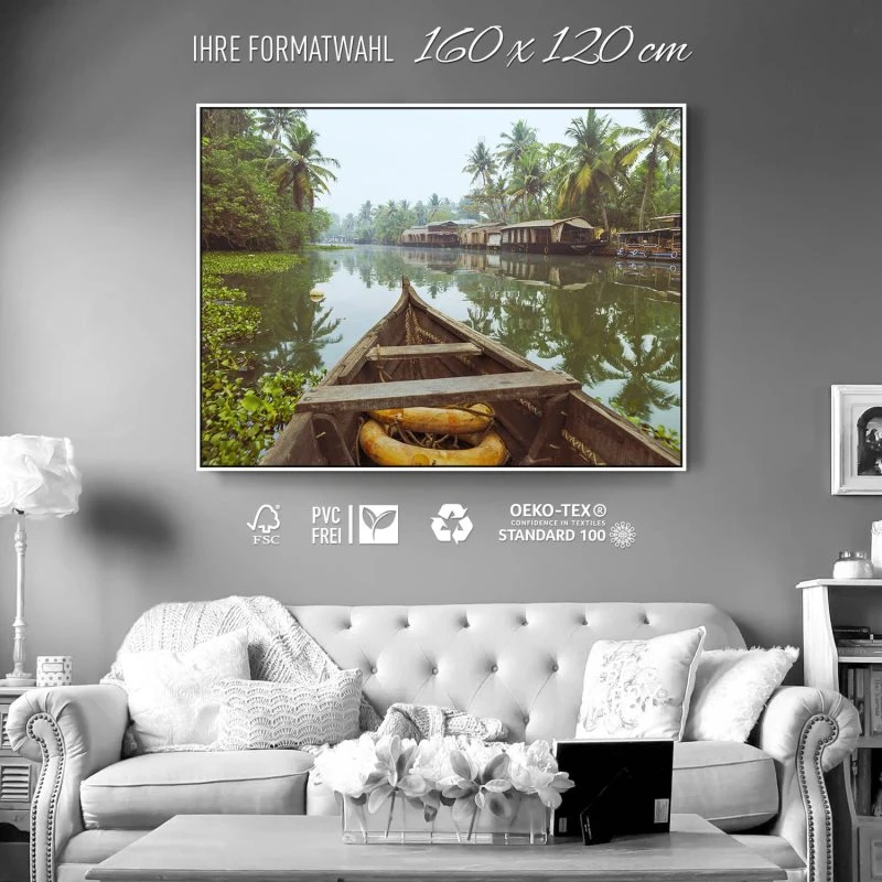 Flüsse & Seen Kumarakom Indien im weißen Bilderrahmen, 160x120cm