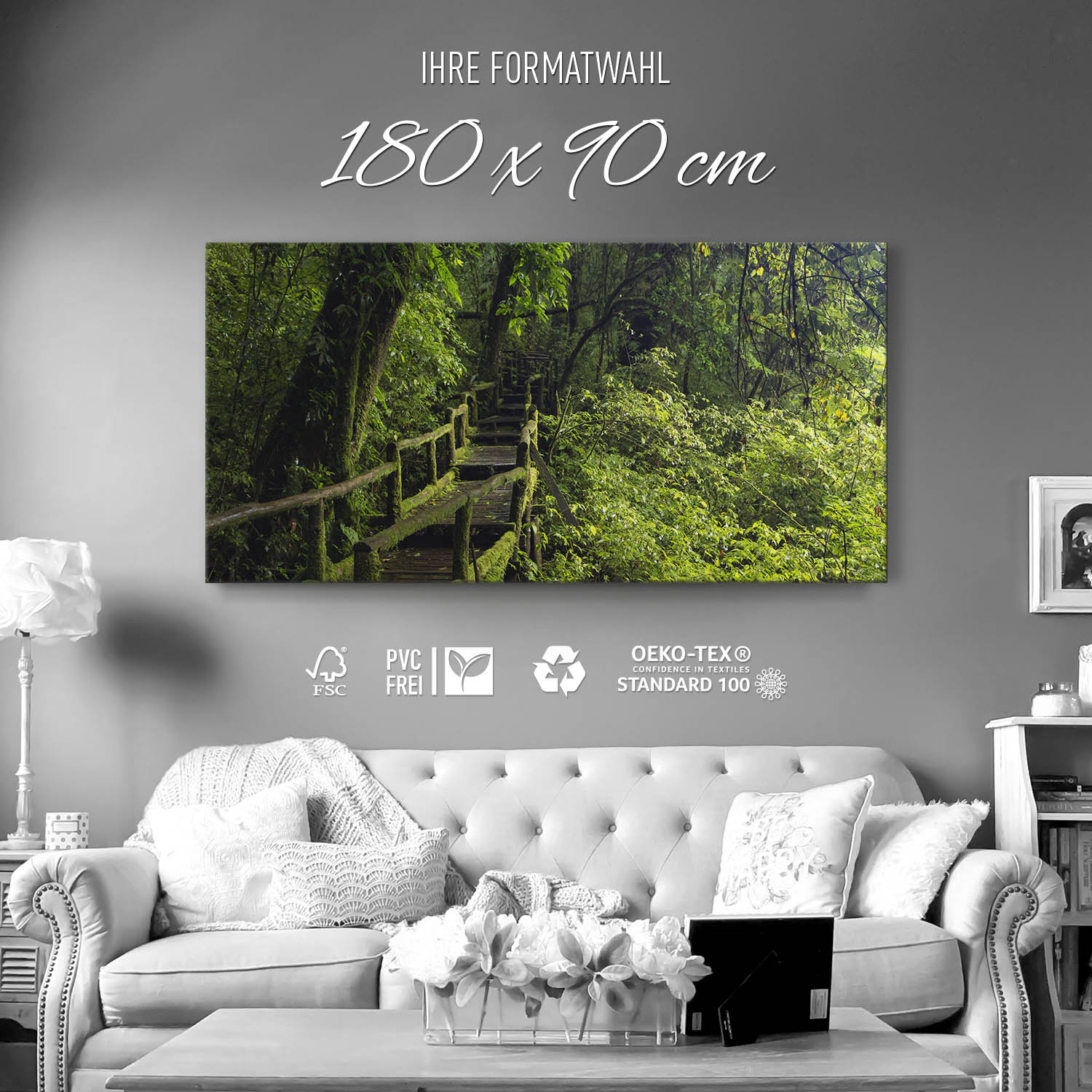 Wald & Bäume Wanderung als Keilrahmenbild 180x90cm