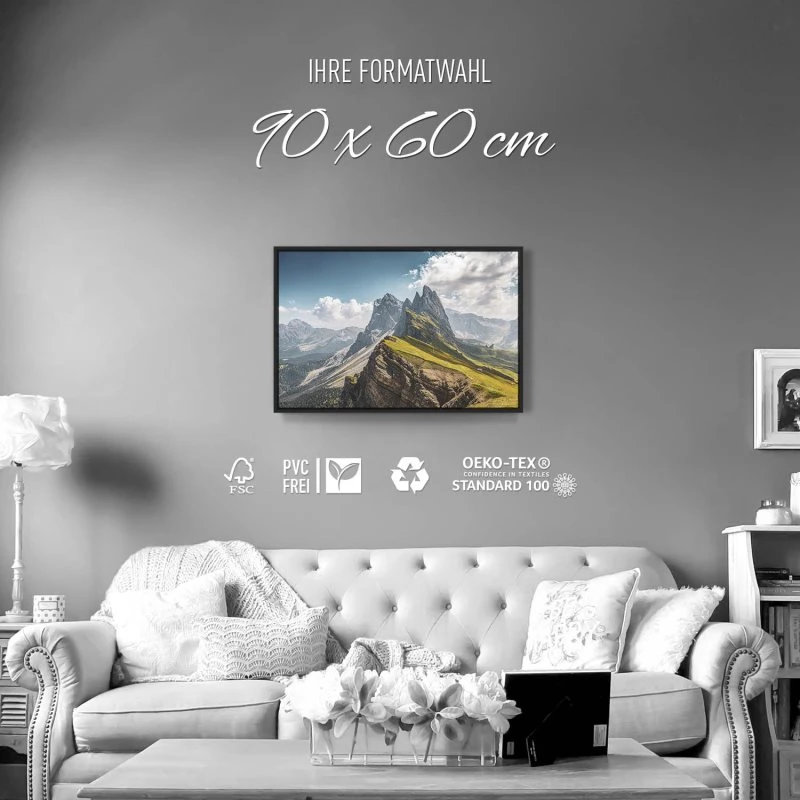 Berge & Gebirge Dolomiten Geisslergruppe im schwarzen Bilderrahmen, 90x60cm