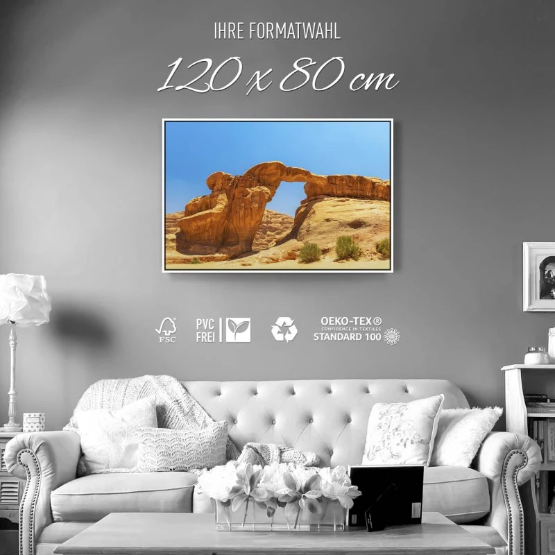 Berge & Gebirge Wadi Rum Wüste im weißen Bilderrahmen, 120x80cm