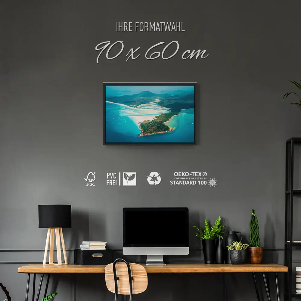 Strand & Meer Panorama Australien im schwarzen Bilderrahmen, 90x60cm