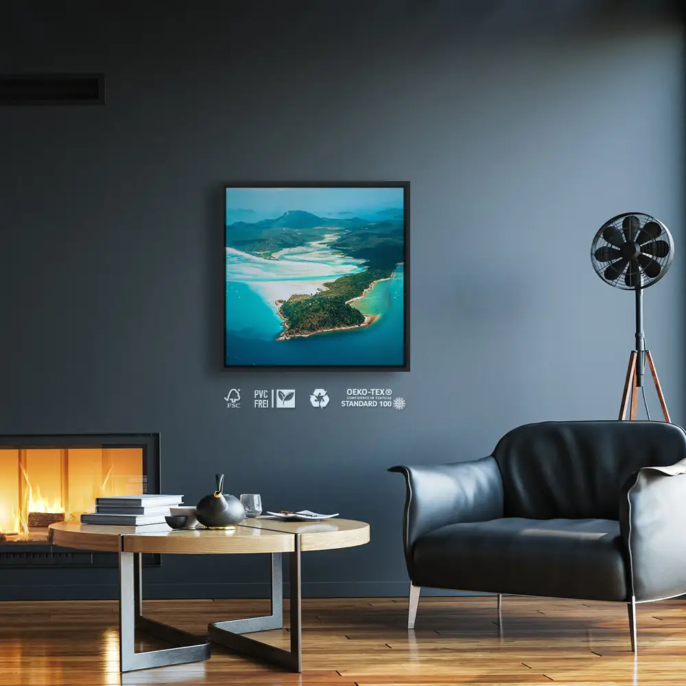 Strand & Meer Panorama Australien im schwarzen Bilderrahmen, 80x80cm