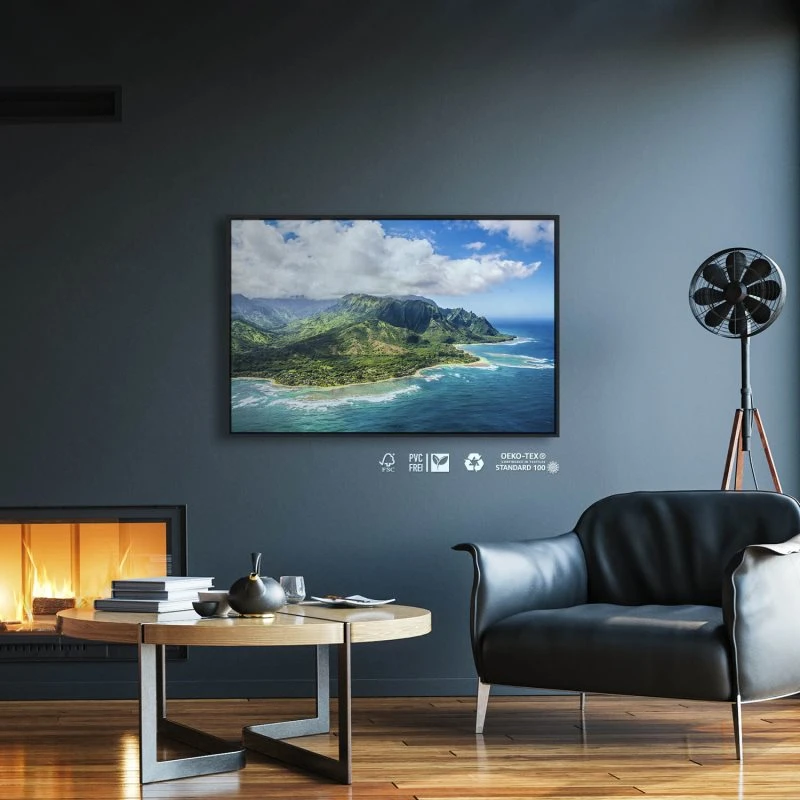 Berge & Gebirge Hawaii Klippen Insel Kauai im schwarzen Bilderrahmen, 120x60cm