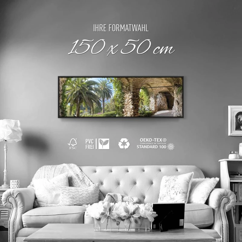 Strand & Meer Isola del Garda, Insel Gardasee im schwarzen Bilderrahmen, 150x50cm