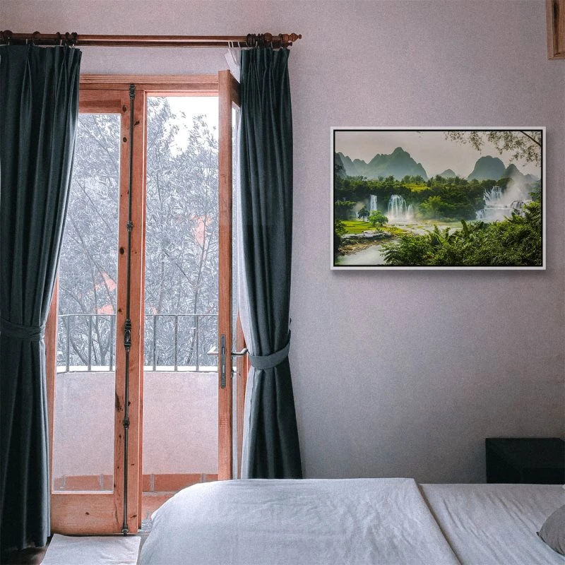 Berge & Gebirge Ban Gioc Wasserfälle im weißen Bilderrahmen, 90x60cm