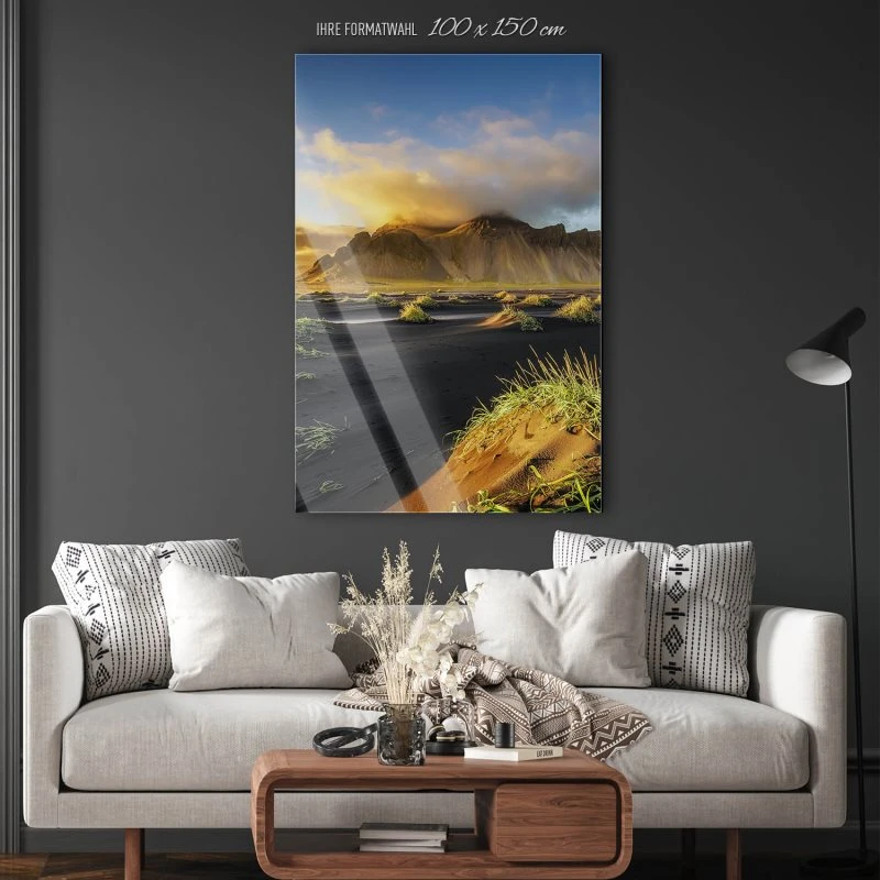 Berge & Gebirge im XXL Hochformat, Vestrahorn Island als Acrylglasbild 100x150cm