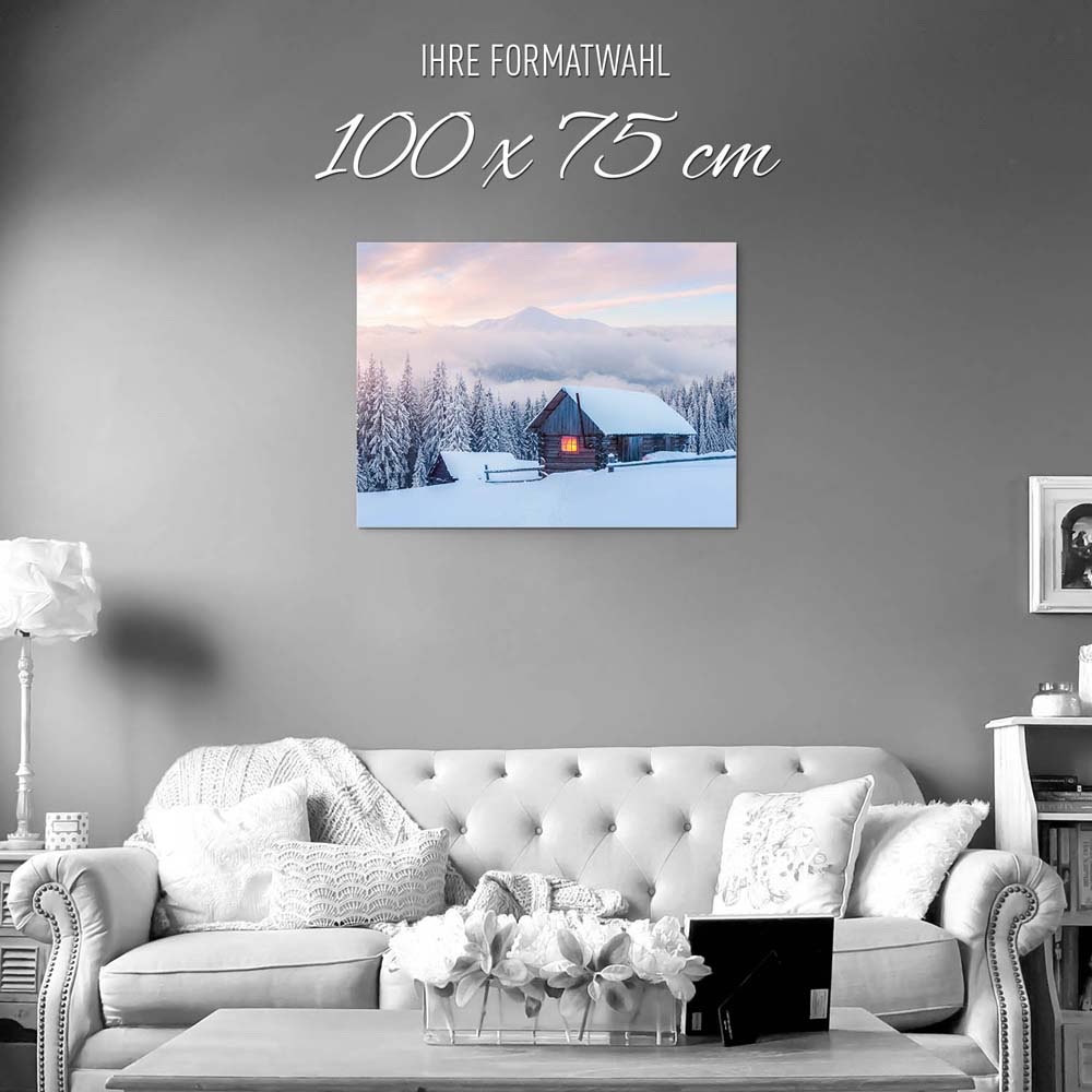 Alu-Dibond Bild Winterhütte, Berge & Gebirge, 100x75cm groß