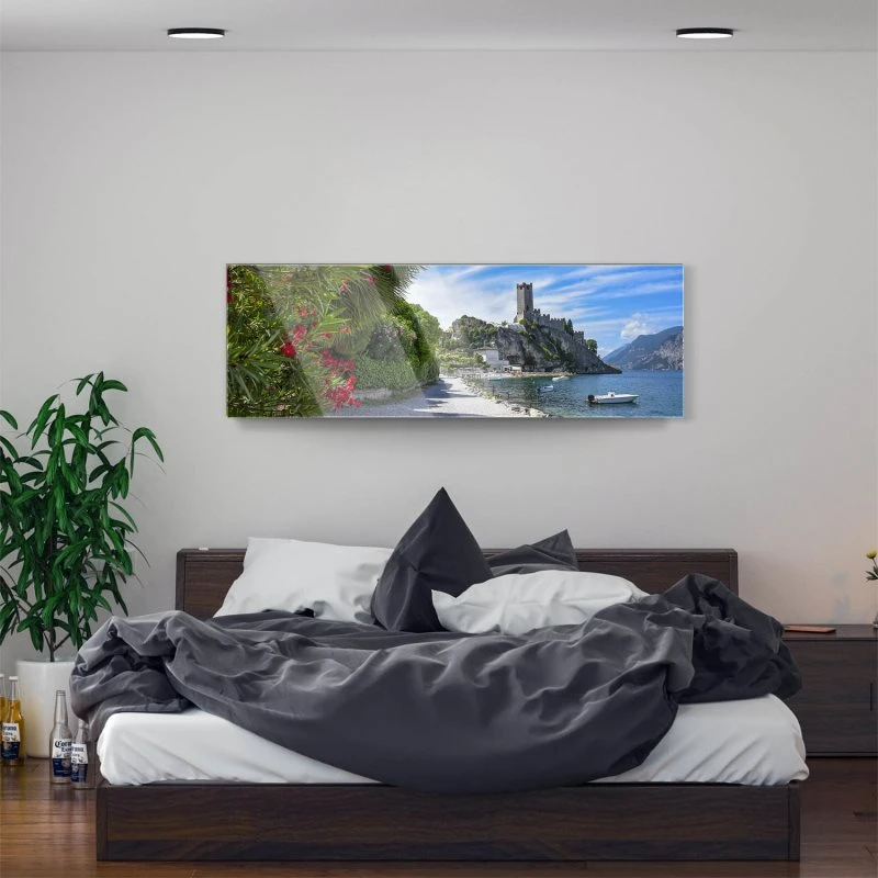 Strand & Meer Gardasee Malcesine als Acrylglasverbund Bild 150x50cm