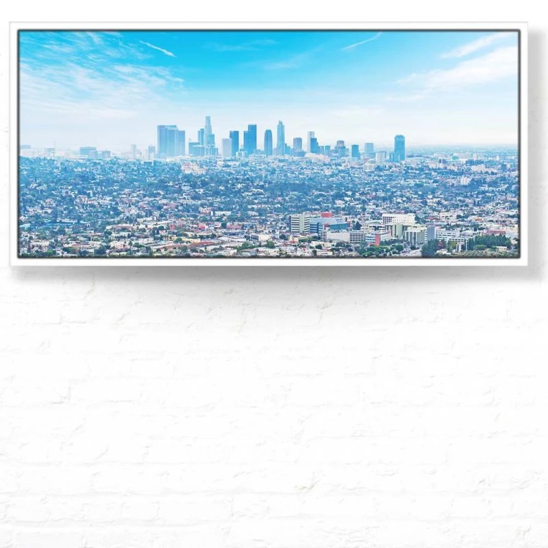 Skyline Los Angeles Panorama im weißen Bilderrahmen, 110x50cm