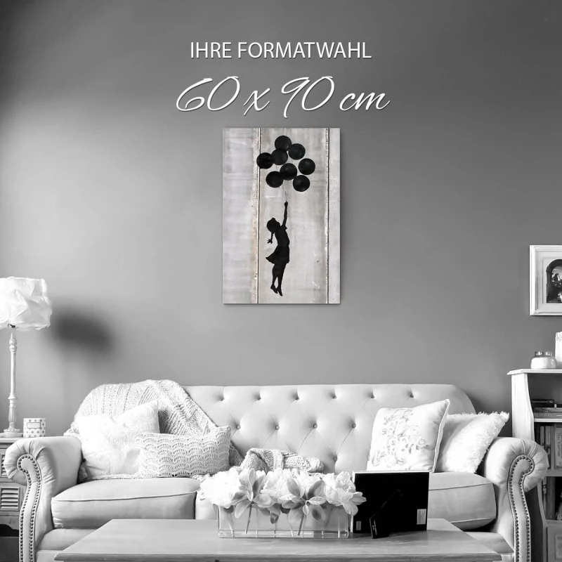 Alu-Dibond Bild im Hochformat, Banksy Girl with ballons 60x90cm