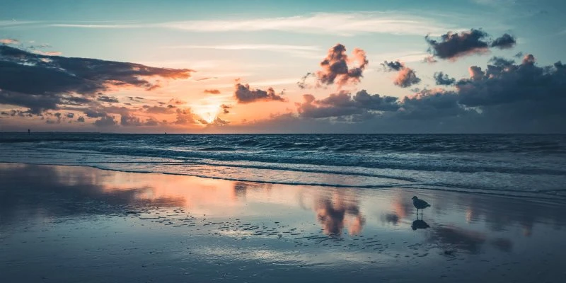 Strand & Meer Sonnenuntergang Nordsee im schwarzen Bilderrahmen, 120x60cm