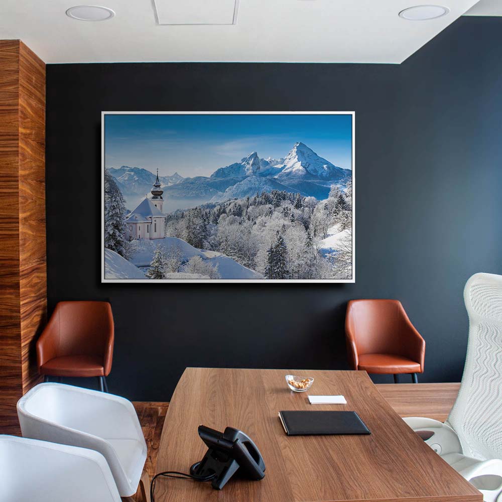 Berge & Gebirge Winter in den Alpen im weißen Bilderrahmen, 180x90cm