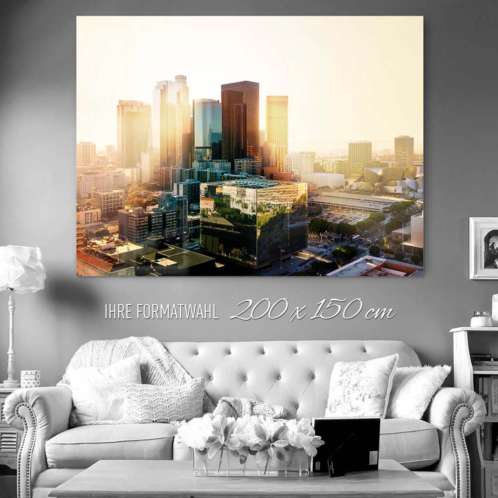 Skyline Los Angeles Sunset als Acrylglasverbund Bild 200x150cm