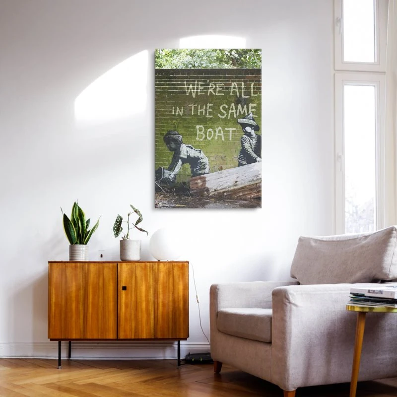 Leinwandbild 60x90cm Hochformat, Banksy Art same boat