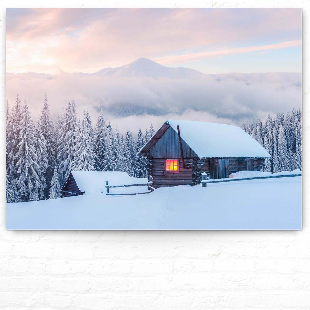 Alu-Dibond Bild Winterhütte, Berge & Gebirge, 100x75cm groß