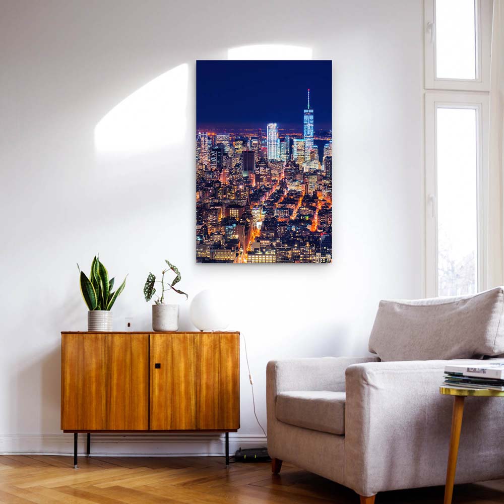 Poster Manhatten bei Nacht Skyline, 100x75cm groß