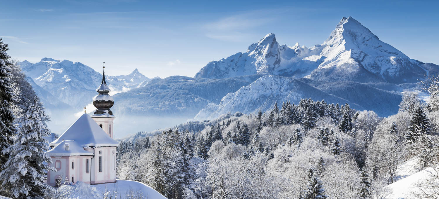 Berge & Gebirge Winter in den Alpen als Acrylglasverbund Bild 110x50cm