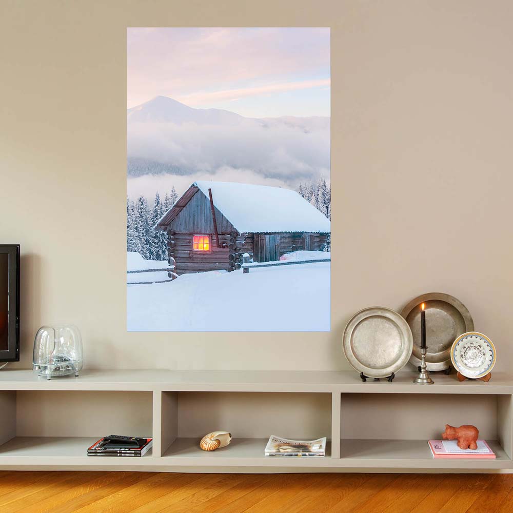 Poster 60x90cm im Hochformat, Winterhütte Berge & Gebirge