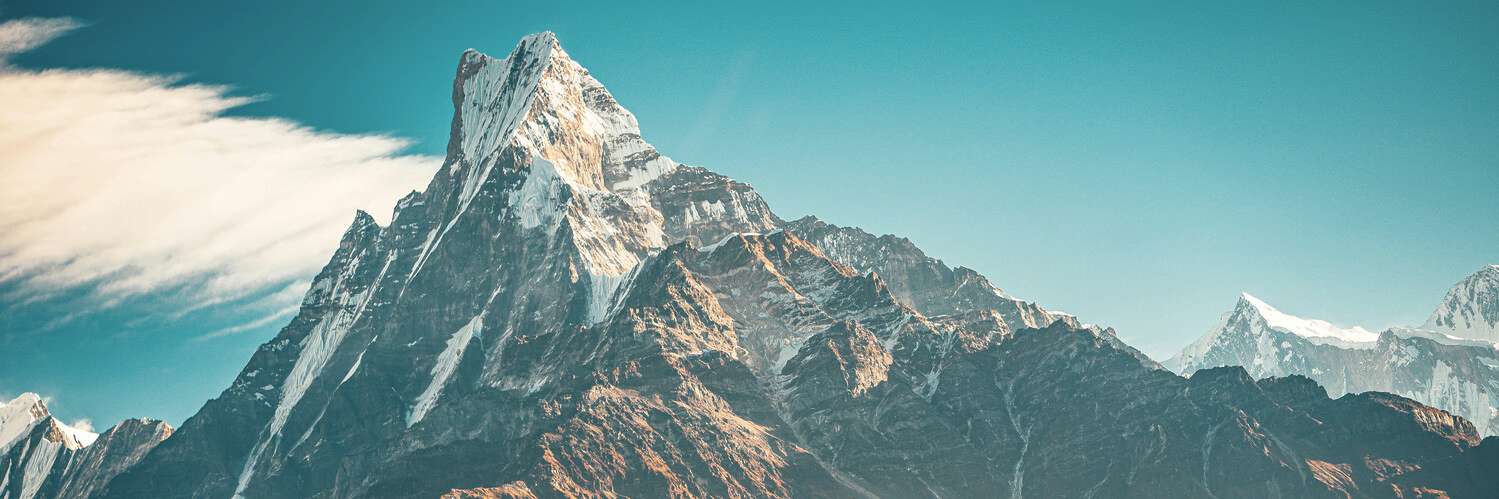 Gipfel-Machapuchare Keilrahmenbild 150x50 Panorama Alle Landschaften Berge & Gebirge Blau Retro Braun Episch Asien