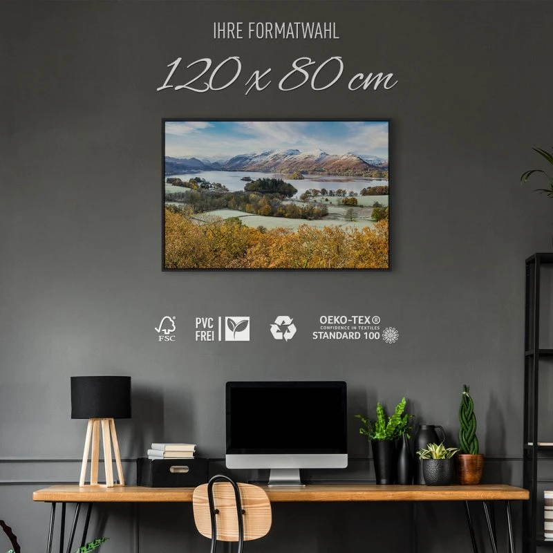 Berge & Gebirge Derwent Water England im schwarzen Bilderrahmen, 120x80cm