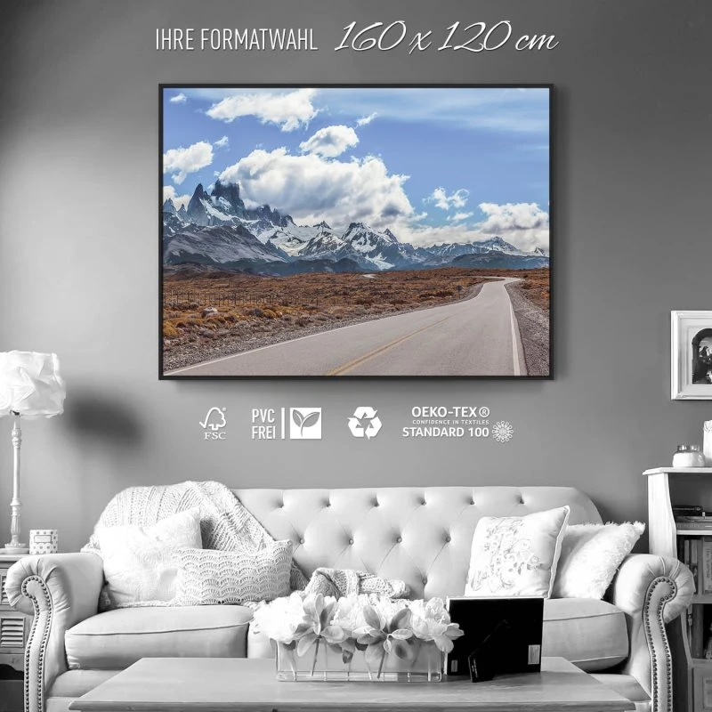 Berge & Gebirge Fitz Roy im schwarzen Bilderrahmen, 160x120cm