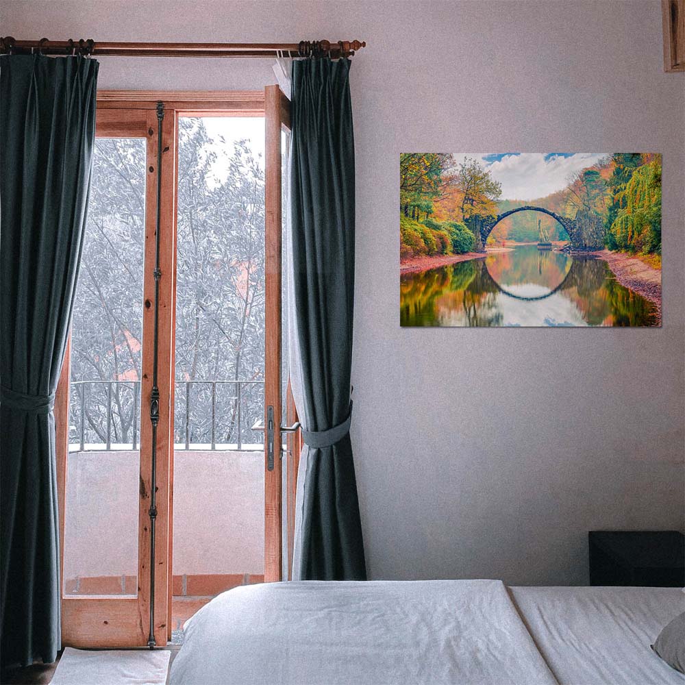 Poster 50x50cm Herbst Rakotzbrücke, Kromlau Wald & Bäume
