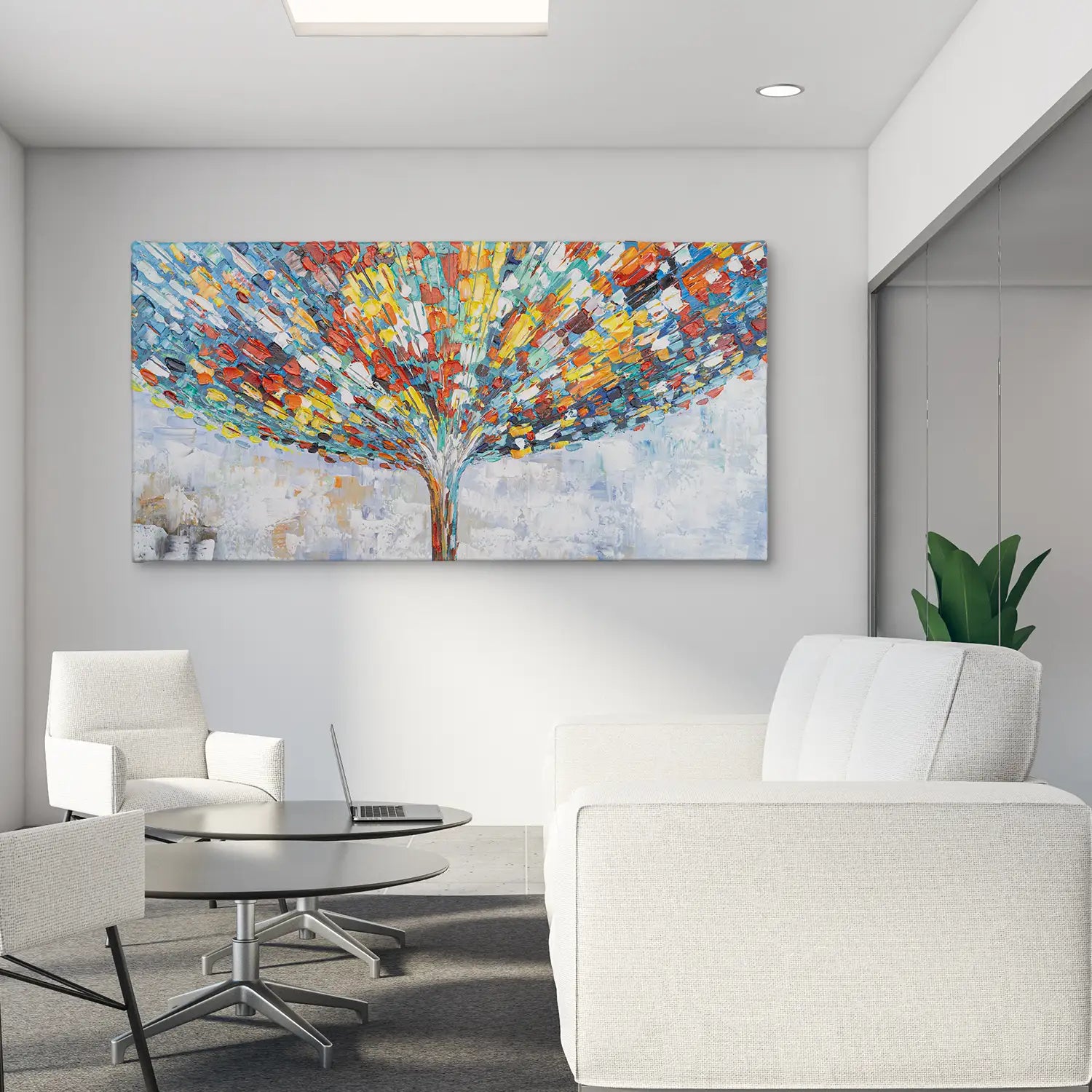 Gemälde 160x80 cm ohne Rahmen – harmonische Symphonie aus Farbe und Struktur, handgemalt mit Acrylfarbe und Strukturpaste, abstrakte Bauminterpretation für Büro, Wohnzimmer, Schlafzimmer – „Klang der Stille“