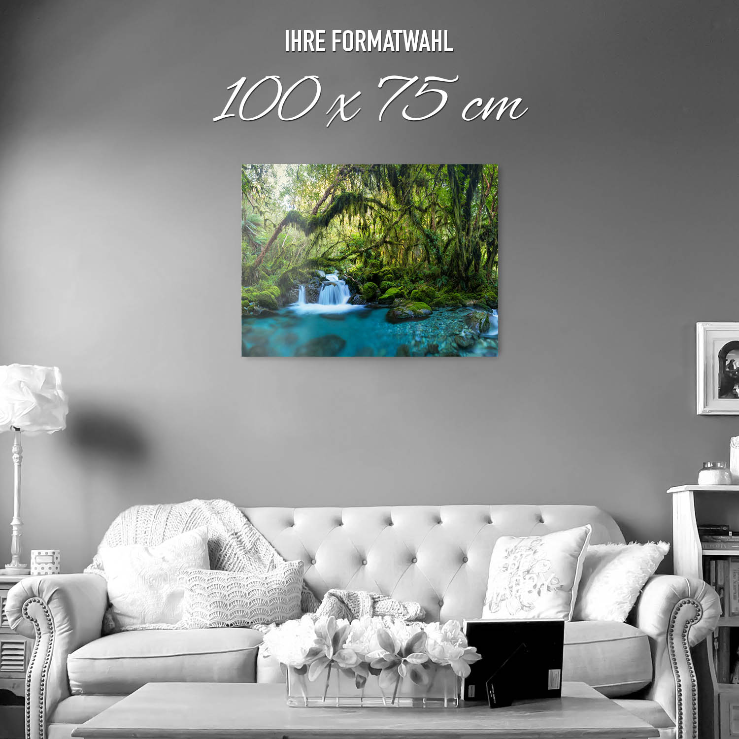Acrylglasbild idylischer Bachlauf, Dschungel, 100x75cm groß