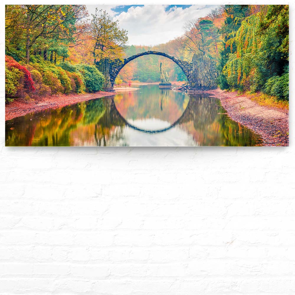Panorama Acrylglasbild 180x90cm Wald & Bäume Herbst Rakotzbrücke, Kromlau